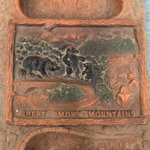c. 1930's Vintage Great Smoky Mountains Bear Ashtray, Pipe Holder, Cigarette Box image 2