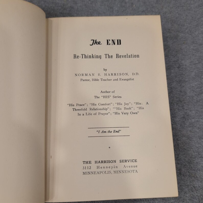 The End Re-Thinking The Revelation Norman B Harrison 1941 HC Fold-Out Chart image 2