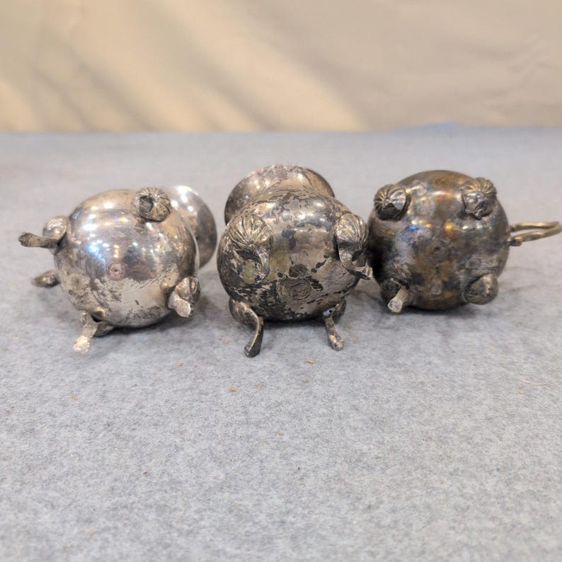 Vintage Miniature Silver Plate Tea Set Creamer Sugar Bowl Shell Feet 3pc image 5