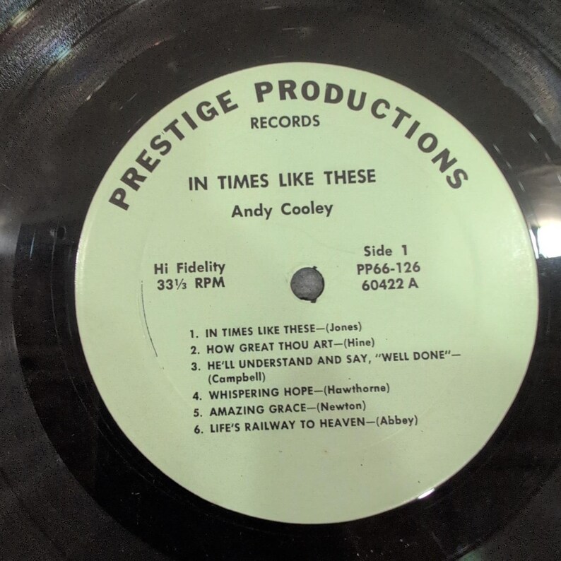 Andy Cooley In Times Like These Vinyl LP Gospel Hymns Prestige Productions 60422 image 4