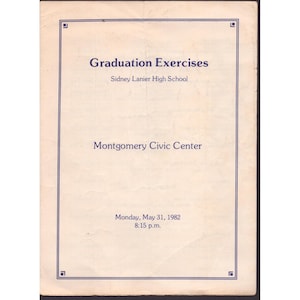 1982 Montgomery Alabama Sidney Lanier High School Graduation Program VG image 1