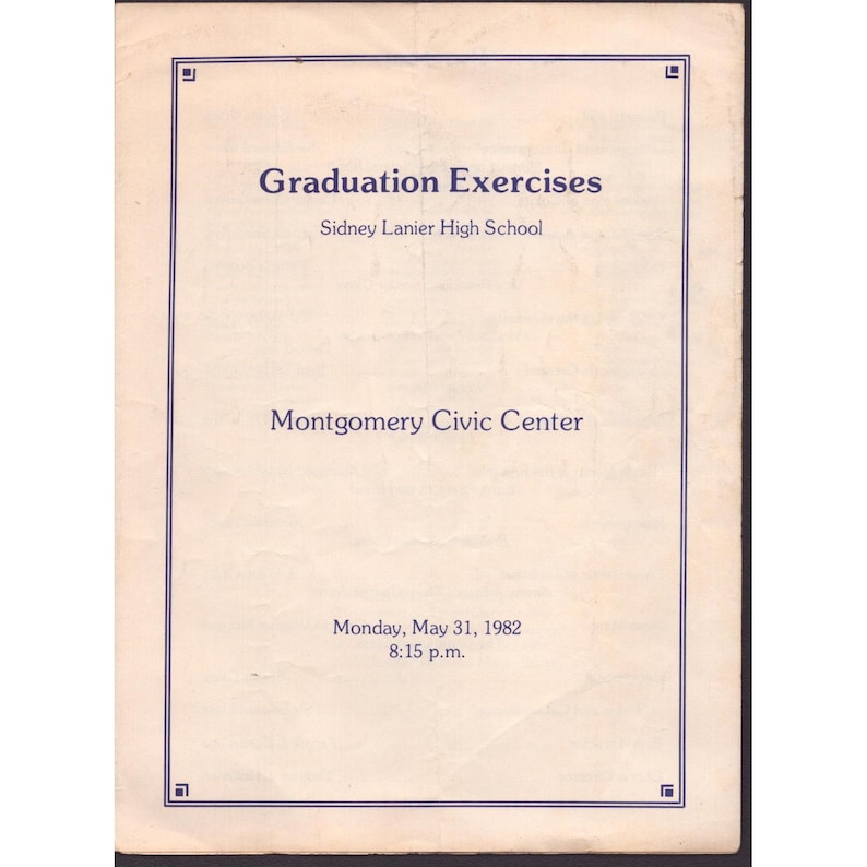 1982 Montgomery Alabama Sidney Lanier High School Graduation Program VG image 1