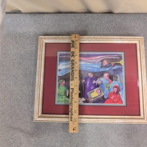 Framed Nativity Scene Folk Art Print Christmas Decor Holy Family Angel Wall Art image 3