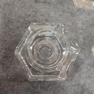 USA Crystal Hexagon Lead Glass Taper Candle Holders Set of 7 Clear Faceted image 4