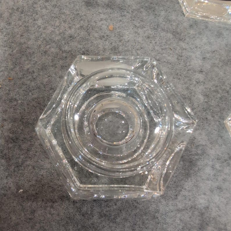 USA Crystal Hexagon Lead Glass Taper Candle Holders Set of 7 Clear Faceted image 4