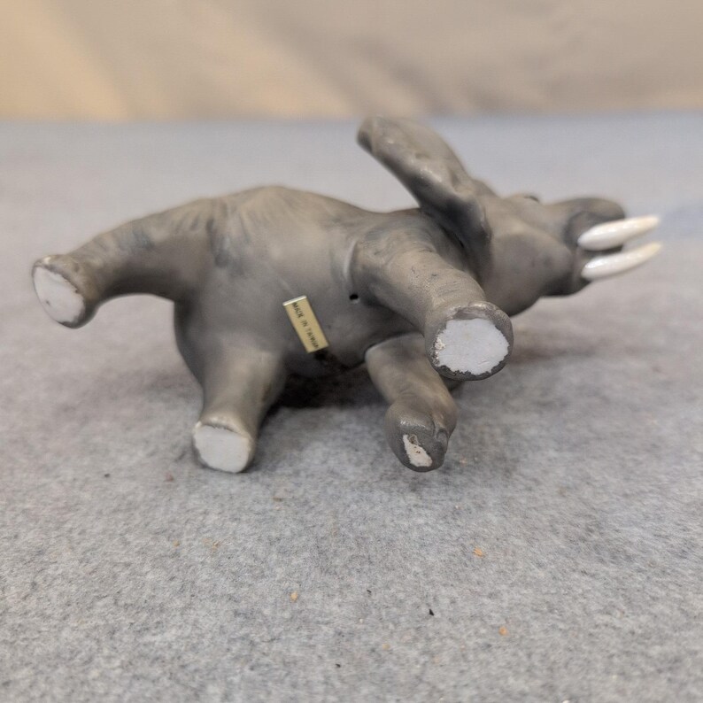 Vintage Matte Gray Ceramic Elephant Figurine Raised Trunk Made in Taiwan image 4