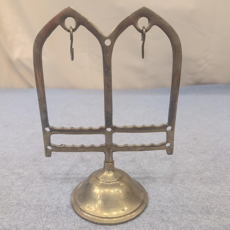 Vintage Brass Gothic Cathedral Arch Earring Stand Jewelry Display Organizer image 1