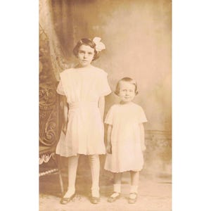 RPPC Real Photo Postcard Two Girls White Dresses Studio Portrait c1910 AZO image 1
