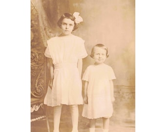 RPPC Real Photo Postcard Two Girls White Dresses Studio Portrait c1910 AZO