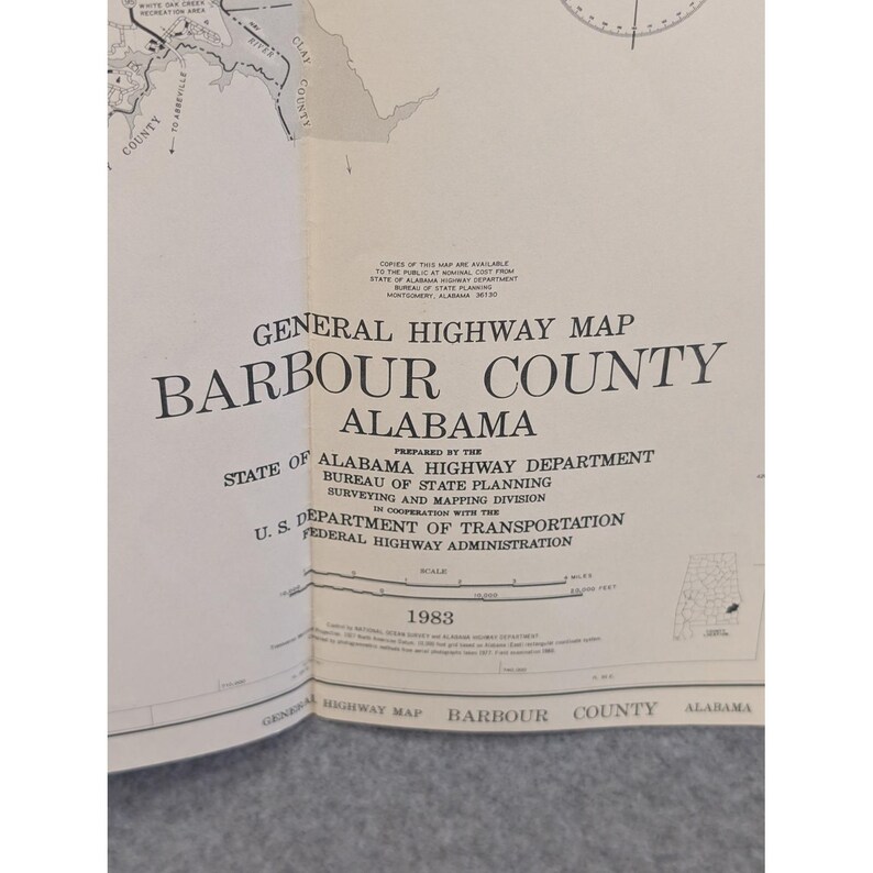 Mapa general de carreteras del condado de Barbour, Alabama, 29" x 18", Eufala Clayton, VTG 1983 imagen 2