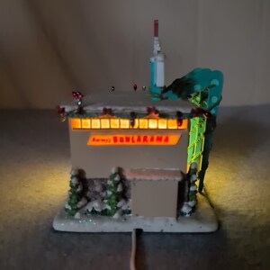 Barneys Bowlarama Lighted Christmas Village Building Retro Bowling Alley Decor image 2