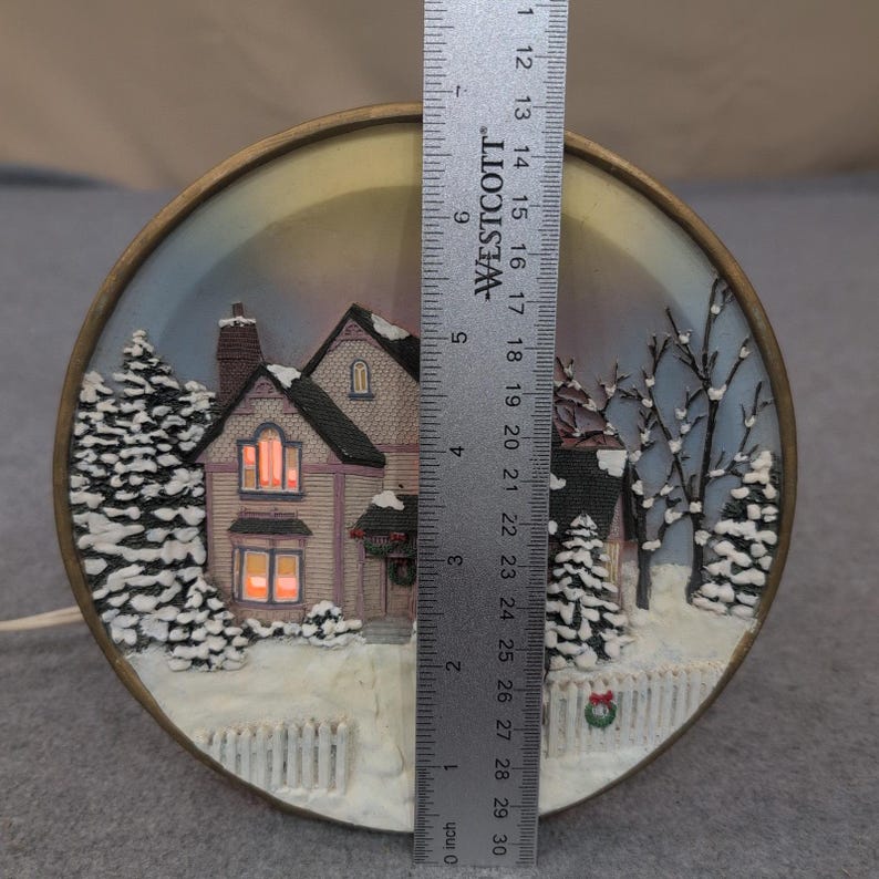 Vintage Lighted 3D Relief Winter Victorian House Collector Plate Holiday Decor image 2