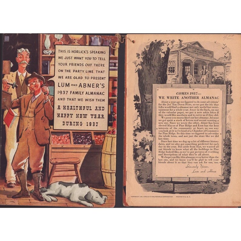 Vintage 1937 Lum and Abner Family Almanac Horlick's Malted Milk Radio Promo image 3