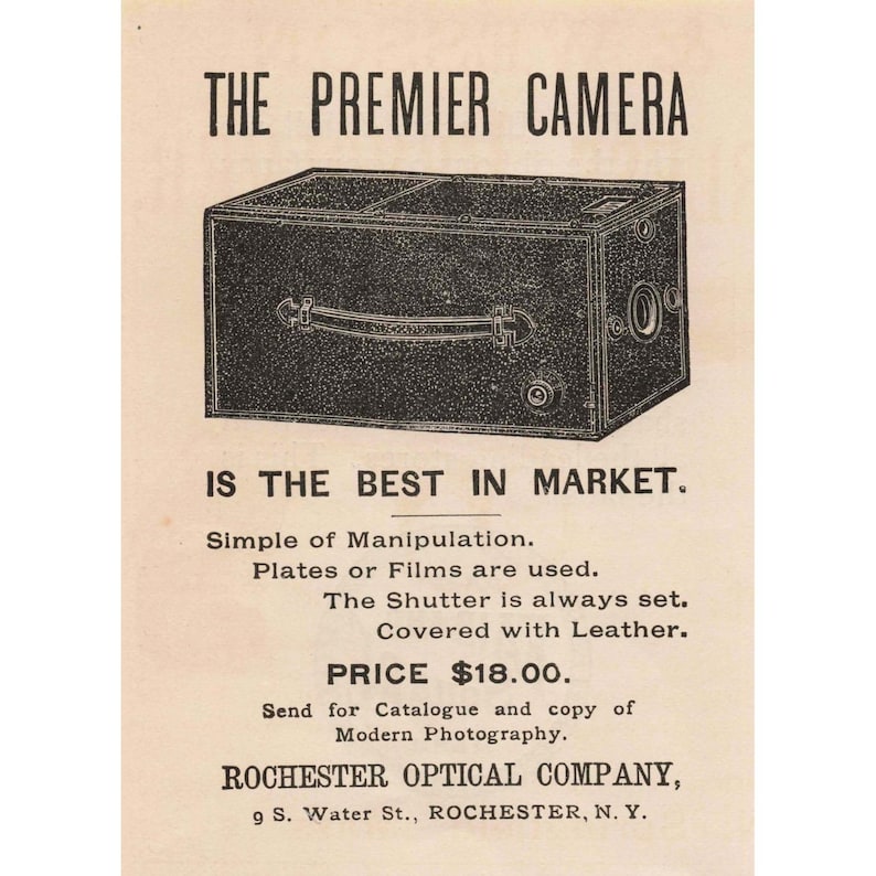 1891 Premier Camera Vintage Photography Equipment Rochester Optical Co Print Ad image 1