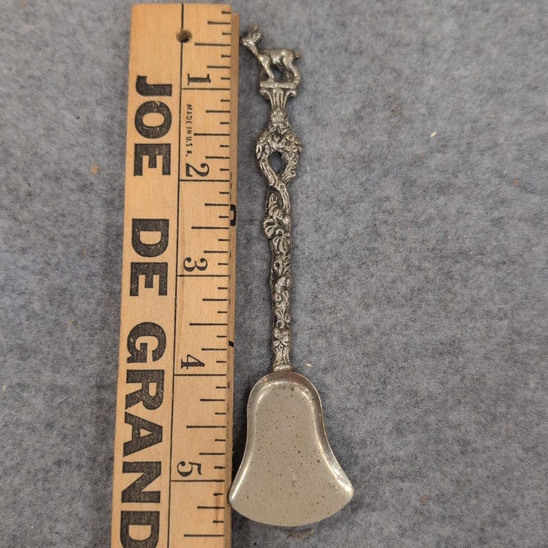 Vintage Figural Deer Souvenir Spoon Bell Shaped Bowl Ornate Silver Tone Metal image 7