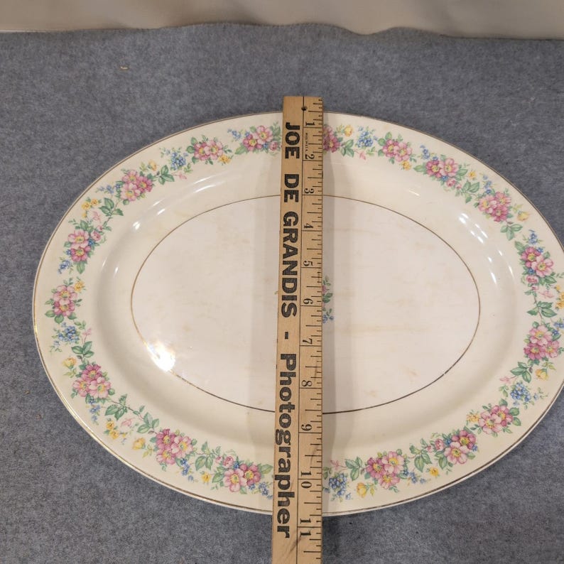 The Harker Pottery Co Vintage Floral Oval Serving Platter Gold Trim Made in USA image 6