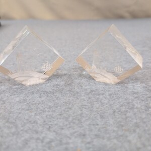 Vtg Intaglio Etched Nautical Lighthouse Ship Clear Cube Paperweights Set of 2 image 1