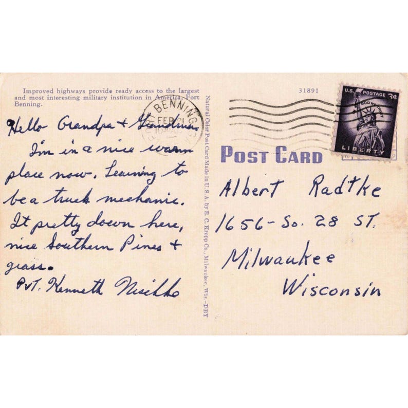 Fort Benning Georgia Commandant's Residence Vtg Linen Postcard 1950s Kropp GA image 2