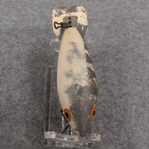 Vintage Wooden Bomber Fishing Lure Realistic Fish Design Orange Eyes image 2