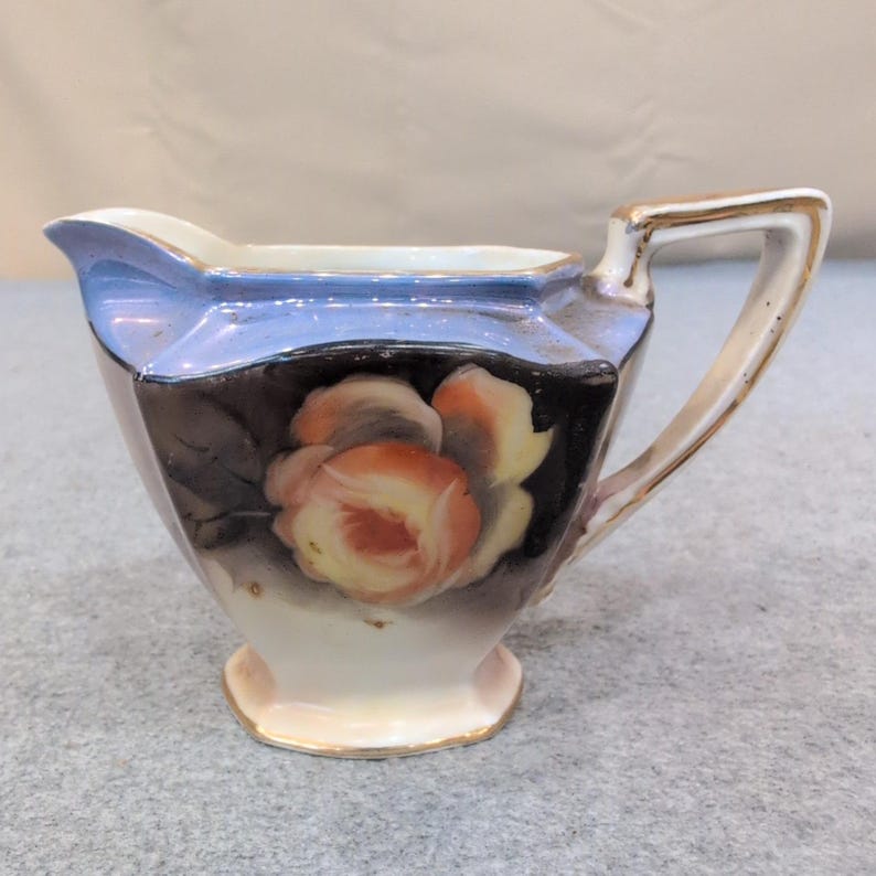 Noritake Hand Painted Lusterware Rose Creamer Vintage Japan Porcelain Gold Trim image 1