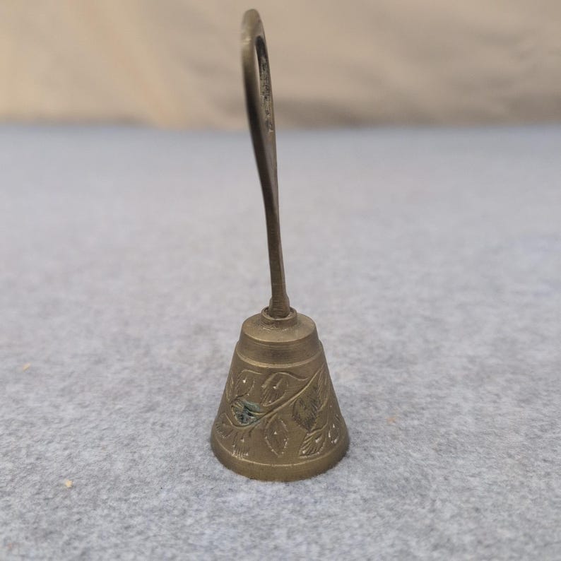 Vintage Brass Bell Bottle Opener Engraved Floral Design Unique Bar Tool image 3