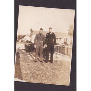 Vintage WWII Era Military Snapshot Navy Sailor Army Soldier Uniform Photo 1940s image 1