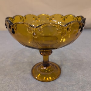 Indiana Glass Amber Teardrop Garland Pedestal Compote Scalloped Candy Dish image 1