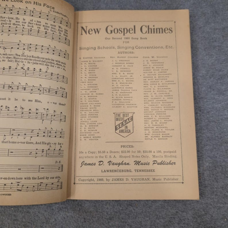 New Gospel Chimes 1960 James D Vaughan Shaped Note Gospel Song Book Hymnal image 3