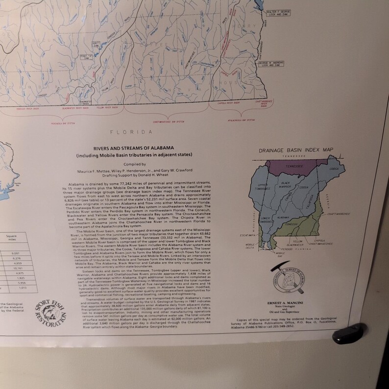 Vtg Geological Survey of Alabama Special Map 241 Rivers & Streams of AL 30×22" image 2