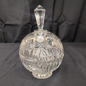 Vintage American Brilliant Style Cut Glass Lidded Candy Dish Pinwheel Starburst image 1