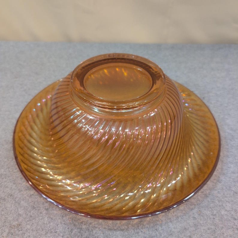 Vintage Marigold Iridescent Carnival Glass Swirl Ribbed Decorative Bowl image 8