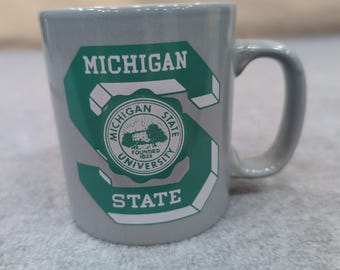 Vintage Michigan State Spartans University Gray Ceramic Kiln Craft Coffee Mug