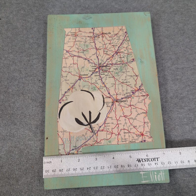 Alabama Map Cotton Boll Holzschild Rustikale Südliche Wohnkultur Wandkunst Bild 4