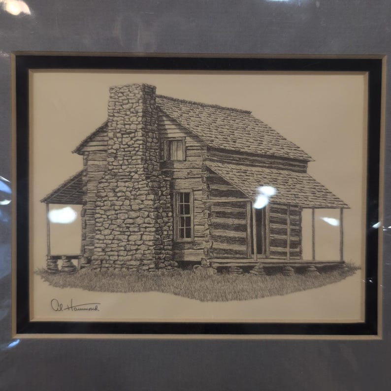 Al Hammond impression vintage cabane en rondins architecture rustique emmêlés art image 2