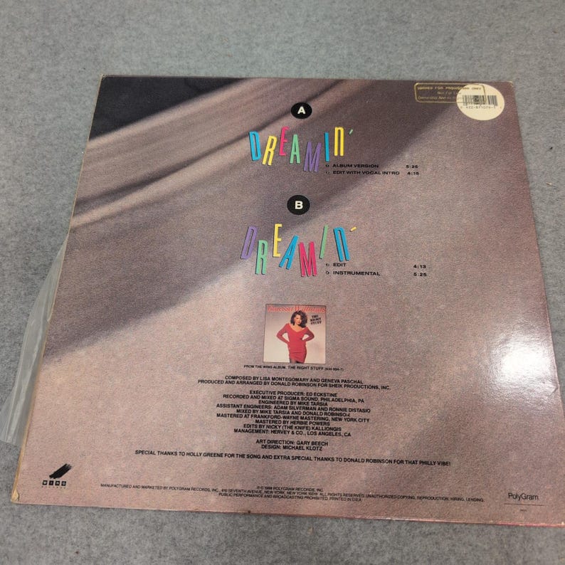 Vanessa Williams Dreamin 12 Single Vinyl 1988 Wing Padon Promo 422-871079-1 Bild 2