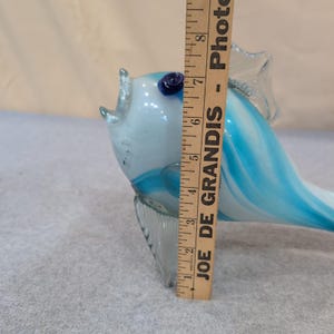 Hand Blown Art Glass Fish Figurine Blue White Swirl Nautical Decor Sculpture image 7