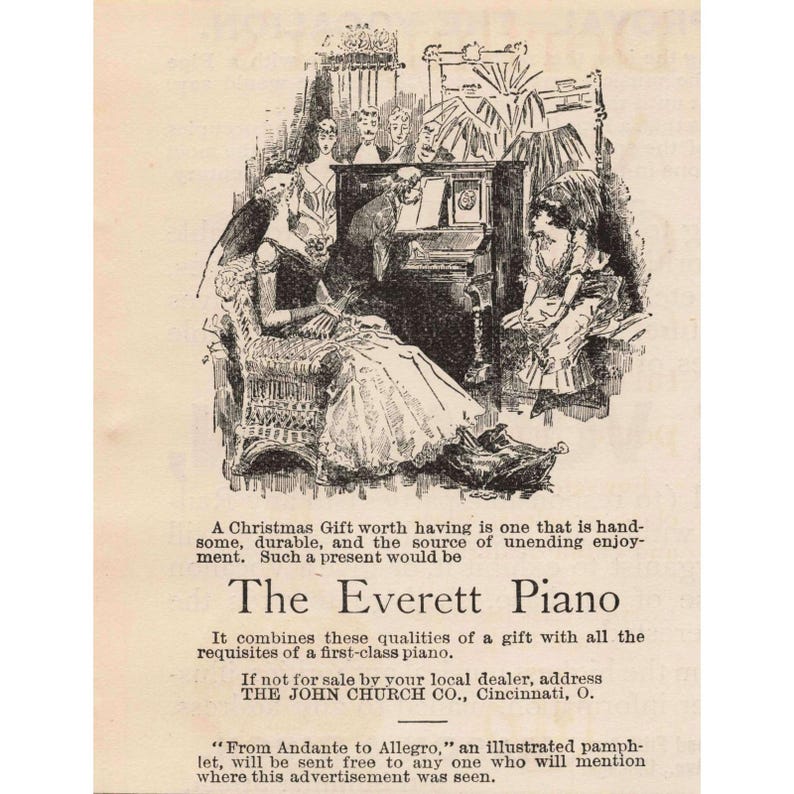 1891 The Everett Piano Vintage Advertisement Print image 1