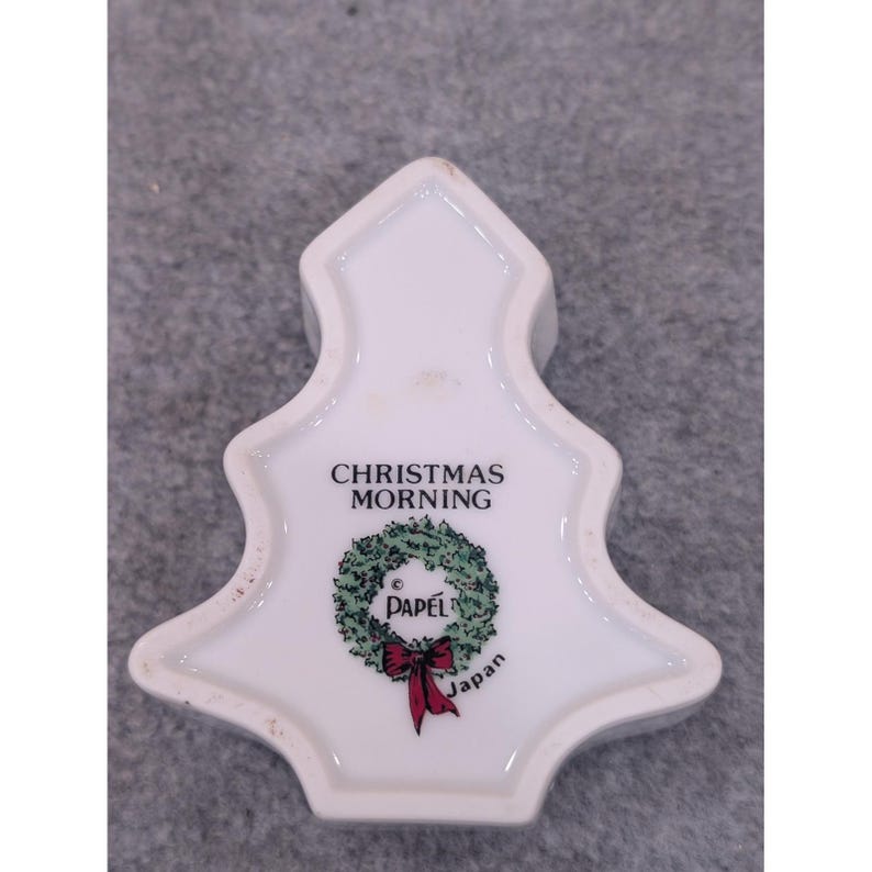 Papel Christmas Morning Tree Trinket Box Japan White Porcelain Gold Trim image 5
