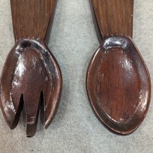 Vintage handgeschnitzte Holz Tribal Gabel und Löffel Wand Kunst Set dunkelbraun Dekor Bild 4
