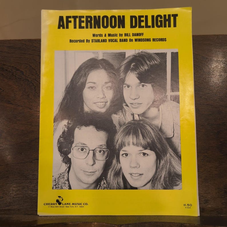 Afternoon Delight Sheet Music Starland Vocal Band 1976 Bill Danoff image 1