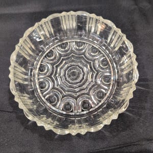Vintage Clear Pressed Glass Ribbed Bowl Geometric Sunburst Base Candy Dish image 3