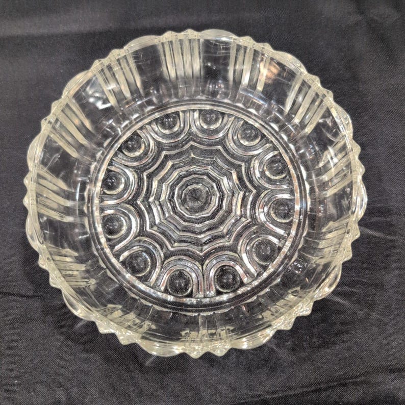 Vintage Clear Pressed Glass Ribbed Bowl Geometric Sunburst Base Candy Dish image 3