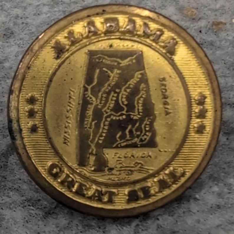 Alabama Great Seal Brass Uniform Button Superior Quality Vintage Gold Tone Metal image 1