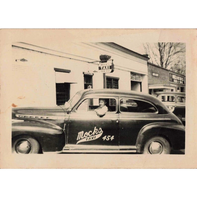 1940s Mock's Taxi 45 Eufaula, Alabama Vintage Photograph Black and White image 1