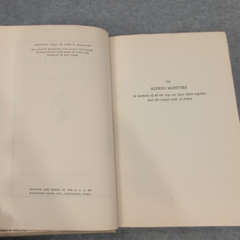 Tan poco tiempo. Una novela de John P. Marquand, libro de tapa dura vintage de 1943. imagen 5