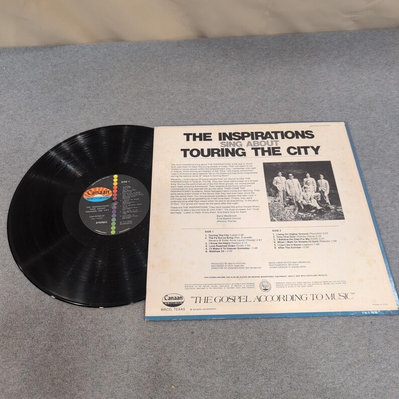 The Inspirations Sing About Touring The City Vinyl LP Canaan Records CAS-9740-LP image 2