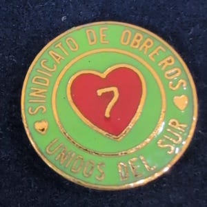 Sindicato de Obreros Unidos del Sur Enamel Pin Heart 7 Labor Union Green Gold image 1