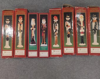 Windsor Collection Christmas Figurines Set 8pc Snowman Santa Resin Vintage Decor