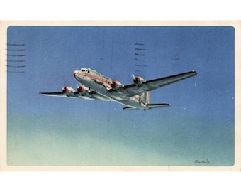 American Airlines Douglas DC-4 Flagship Linen Postcard Ivan Dmitri 1948
