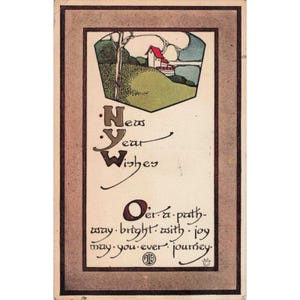 Cartão-postal vintage de 1915 com votos de Ano Novo da International Art Publishing Co., Oregon (em bom estado). imagem 1